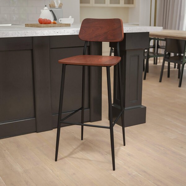 Flash Furniture Industrial Barstool with Gunmetal Steel Frame and Rustic Wood Seat XU-DG-60725B-GG - main